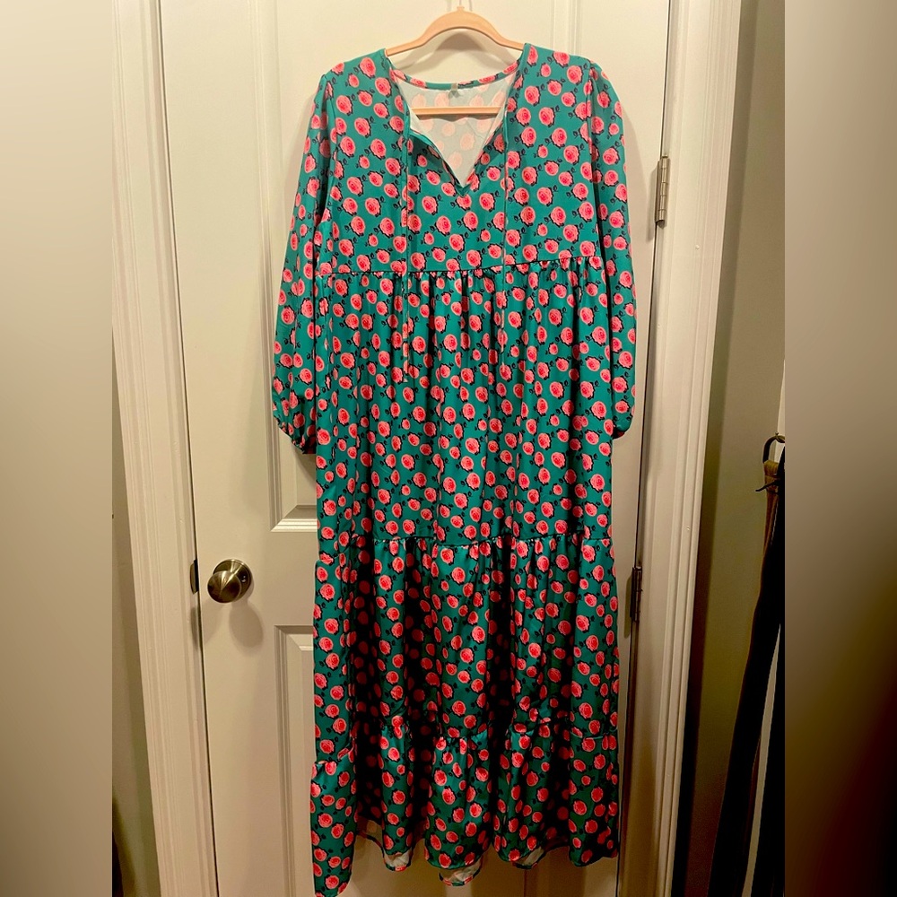 Floral Green and Pink Rose Women's Dress